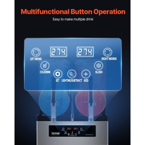 VEVOR 12Lx2 Commercial Slushy Machine, Double Tank Frozen Drink Machine, 96 Cups Stainless Steel Margarita Smoothie Frozen Drink Maker, Slushie Maker