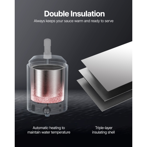 VEVOR 2.4L Electric Cheese Dispenser with Pump, Commercial Hot Fudge Warmer, Plastic Pump Dispenser, 86-230℉ Temp Adjustable Nacho Cheese Sauce