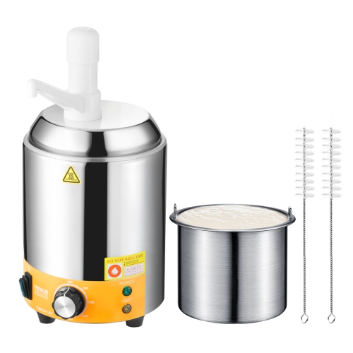 VEVOR 2.4L Electric Cheese Dispenser with Pump, Commercial Hot Fudge Warmer, Plastic Pump Dispenser, 86-230℉ Temp Adjustable Nacho Cheese Sauce