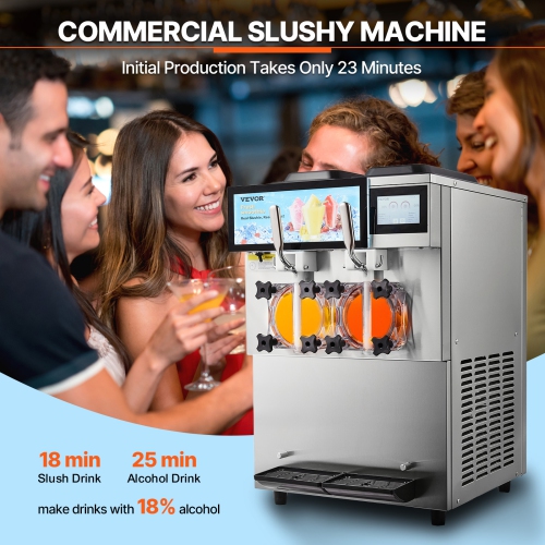 VEVOR 2 x 12L Commercial Slushy Machine, 3.17 Gal Double Tanks, Cool and Freeze Modes, Stainless Steel Margarita Smoothie Frozen Drink Maker, Slushie