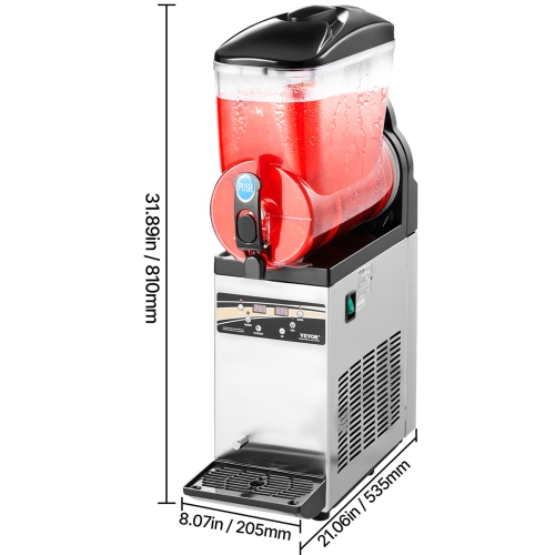 VEVOR 15L Commercial Frozen Drink Maker, Single Tank Slushy Machine, 60 Cups Stainless Steel Margarita Smoothie Frozen Drink Machine, Slushie Maker