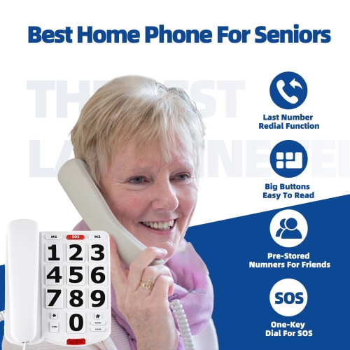 Big Button Phones for Seniors, Elderly Land Line Phones, Large Button Home Telephone for the Visually Impaired