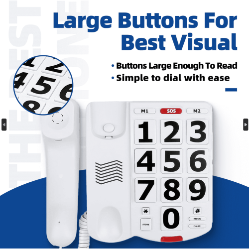 Big Button Phones for Seniors, Elderly Land Line Phones, Large Button Home Telephone for the Visually Impaired