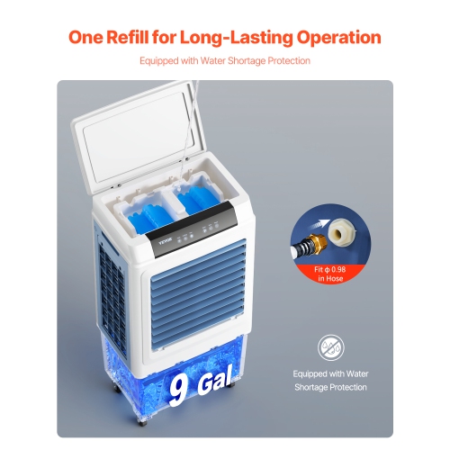 VEVOR 3100 CFM Evaporative Air Cooler, with 9 Gallon Water Tank Swamp Cooler, Portable Cooling Fan with Remote Control, 12H Timer, 4 Ice Boxes, Quiet