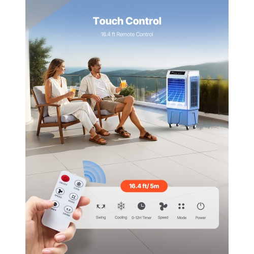 VEVOR 3100 CFM Evaporative Air Cooler, with 9 Gallon Water Tank Swamp Cooler, Portable Cooling Fan with Remote Control, 12H Timer, 4 Ice Boxes, Quiet