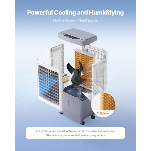 VEVOR 1800 CFM Evaporative Air Cooler, with 6.8 Gallon Water Tank Swamp Cooler, Portable Cooling Fan with Remote Control, 12H Timer, 4 Ice Boxes,
