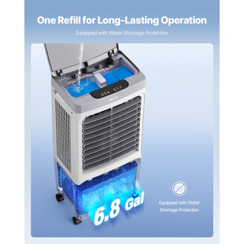 VEVOR 1800 CFM Evaporative Air Cooler, with 6.8 Gallon Water Tank Swamp Cooler, Portable Cooling Fan with Remote Control, 12H Timer, 4 Ice Boxes,