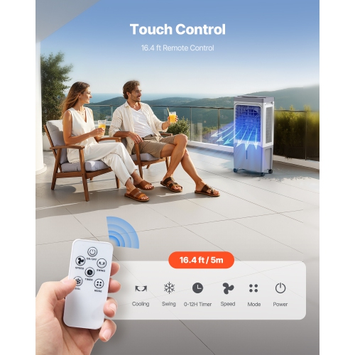 VEVOR 1800 CFM Evaporative Air Cooler, with 6.8 Gallon Water Tank Swamp Cooler, Portable Cooling Fan with Remote Control, 12H Timer, 4 Ice Boxes,