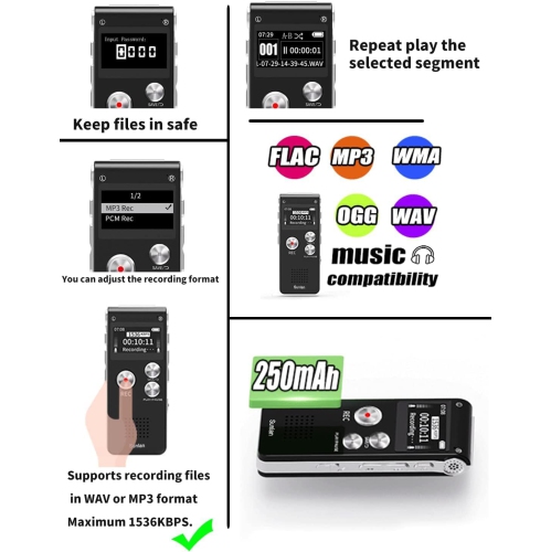Digital Voice Recorder 16GB Voice Recorder with Playback for Lectures - USB Rechargeable Dictaphone Upgraded