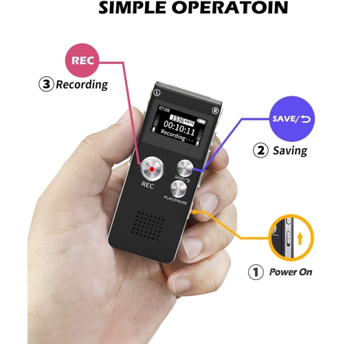 Digital Voice Recorder 16GB Voice Recorder with Playback for Lectures - USB Rechargeable Dictaphone Upgraded
