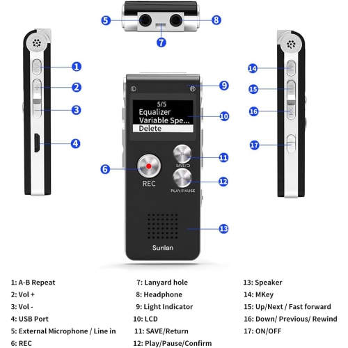 Digital Voice Recorder 16GB Voice Recorder with Playback for Lectures - USB Rechargeable Dictaphone Upgraded