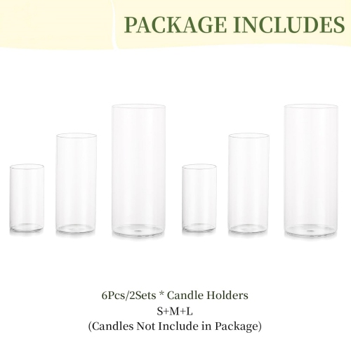 NIERBO Glass Hurricane Candle Holder Set of 6, for Table Centerpiece, Modern Cylinder Vases for Centerpieces, Glass Candle Cylinders Clear Candle