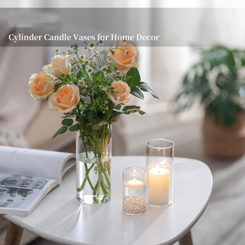 NIERBO Glass Hurricane Candle Holder Set of 6, for Table Centerpiece, Modern Cylinder Vases for Centerpieces, Glass Candle Cylinders Clear Candle