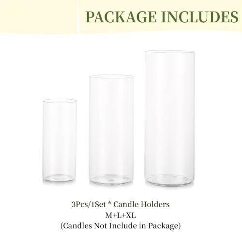 NIERBO Glass Hurricane Candle Holder Set of 3, for Table Centerpiece, Modern Cylinder Vases, Glass Candle Cylinders Clear Candle Vase Decorative for