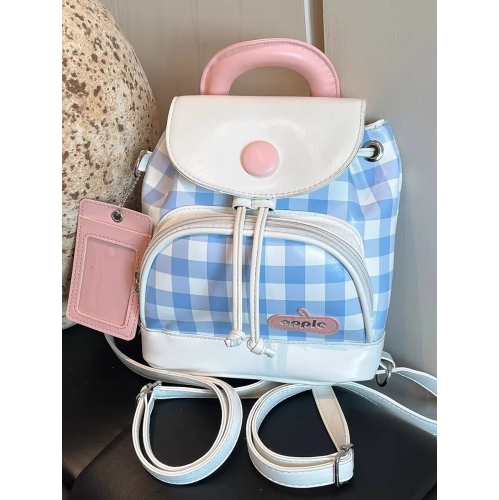 Cute girl student backpack 2025 Spring New contrasting color checkered backpack, high-end texture and fashionable women's bag - Blue