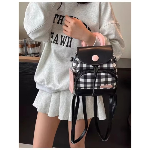 Cute girl student backpack 2025 Spring New contrasting color checkered backpack, high-end texture and fashionable women's bag - Blue