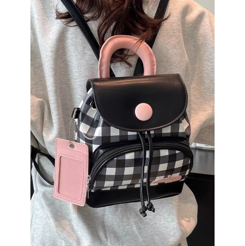 Cute girl student backpack 2025 Spring New contrasting color checkered backpack, high-end texture and fashionable women's bag - Pink