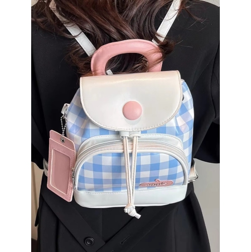 Cute girl student backpack 2025 Spring New contrasting color checkered backpack, high-end texture and fashionable women's bag - Black
