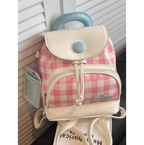 Cute girl student backpack 2025 Spring New contrasting color checkered backpack, high-end texture and fashionable women's bag - Black
