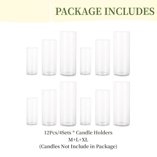 NIERBO Glass Hurricane Candle Holder Set of 12, for Table Centerpiece, Modern Cylinder Vases, Glass Candle Cylinders Clear Candle Vase Decorative for
