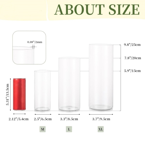 NIERBO Glass Hurricane Candle Holder Set of 6, for Table Centerpiece, Modern Cylinder Vases, Glass Candle Cylinders Clear Candle Vase Decorative for