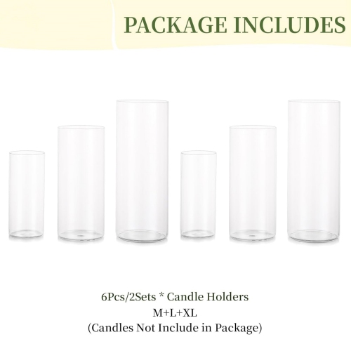 NIERBO Glass Hurricane Candle Holder Set of 6, for Table Centerpiece, Modern Cylinder Vases, Glass Candle Cylinders Clear Candle Vase Decorative for