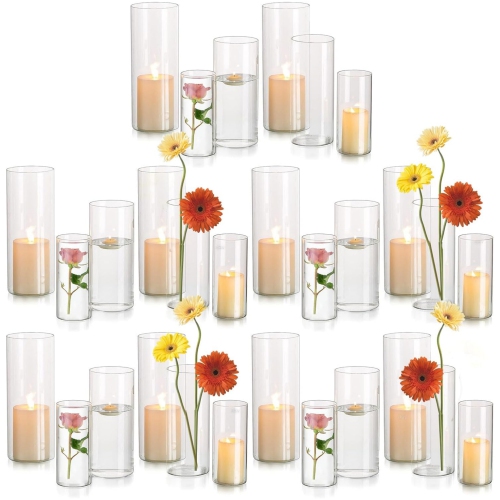 NIERBO Glass Hurricane Candle Holder Set of 30, for Table Centerpiece, Modern Cylinder Vases, Glass Candle Cylinders Clear Candle Vase Decorative for