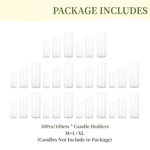NIERBO Glass Hurricane Candle Holder Set of 30, for Table Centerpiece, Modern Cylinder Vases, Glass Candle Cylinders Clear Candle Vase Decorative for