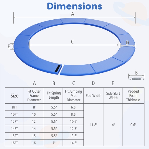 Gymax 12FT Trampoline Spring Cover w/Split Design Waterproof Surface EPE Foam Padding