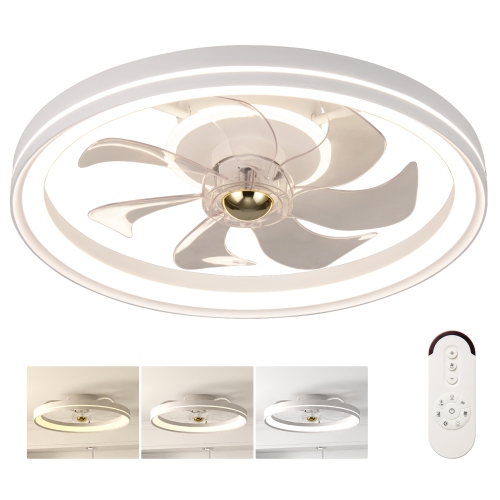 Gymax 3000-6500K Dimmable Modern Flush Mount LED Fan Light w/ 3 Color Temperature