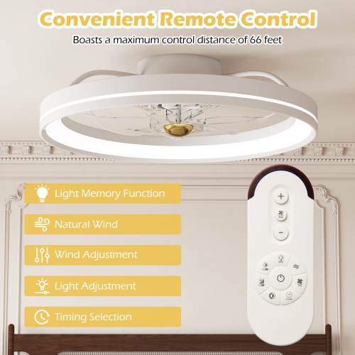 Gymax 3000-6500K Dimmable Modern Flush Mount LED Fan Light w/ 3 Color Temperature