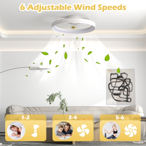 Gymax 3000-6500K Dimmable Modern Flush Mount LED Fan Light w/ 3 Color Temperature