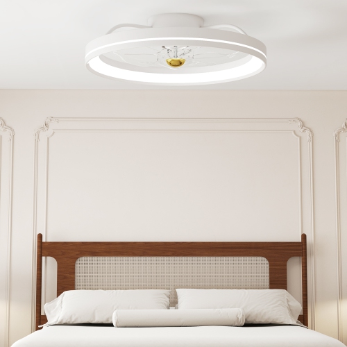 Gymax 3000-6500K Dimmable Modern Flush Mount LED Fan Light w/ 3 Color Temperature