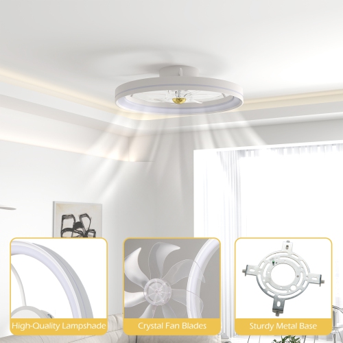 Gymax 3000-6500K Dimmable Modern Flush Mount LED Fan Light w/ 3 Color Temperature