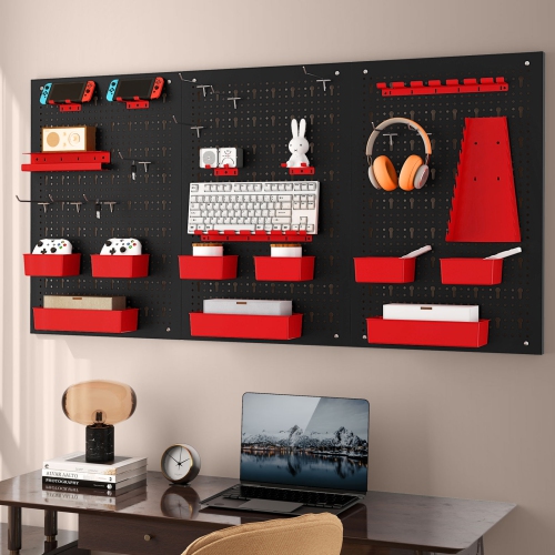 Gymax 9-Bin Parts Rack Organizer Pegboard Wall Organizer w/ Hammer Racks Tool Holders