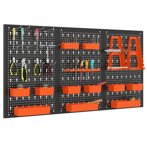 Gymax Pegboard Wall Organizer 9-Bin Parts Rack Organizer w/ Hammer Racks Tool Holders
