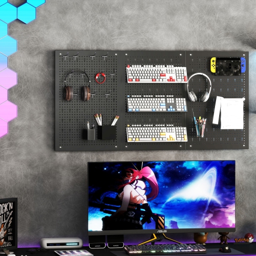 Gymax Pegboard Wall Organizer 9-Bin Parts Rack Organizer w/ Hammer Racks Tool Holders