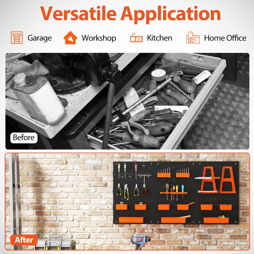 Gymax Pegboard Wall Organizer 9-Bin Parts Rack Organizer w/ Hammer Racks Tool Holders