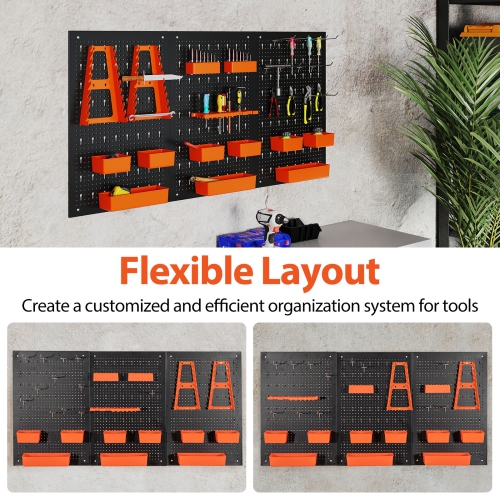 Gymax Pegboard Wall Organizer 9-Bin Parts Rack Organizer w/ Hammer Racks Tool Holders
