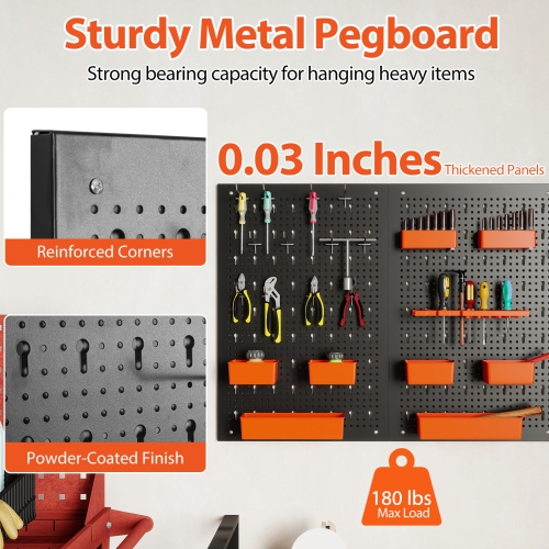 Gymax Pegboard Wall Organizer 9-Bin Parts Rack Organizer w/ Hammer Racks Tool Holders