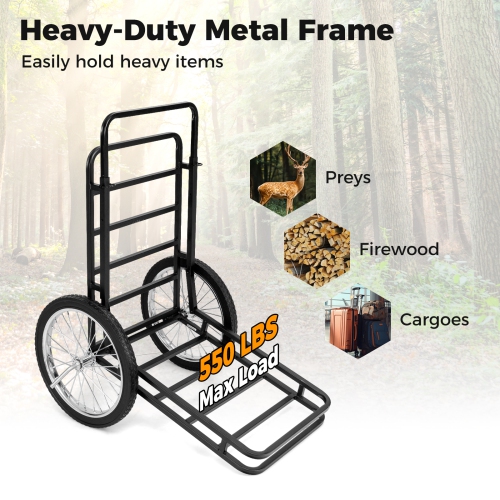 Gymax 550 LBS Double-Layer Deer Cart w/20'' Rubber Wheels Heavy-Duty Flat Hauling Dolly