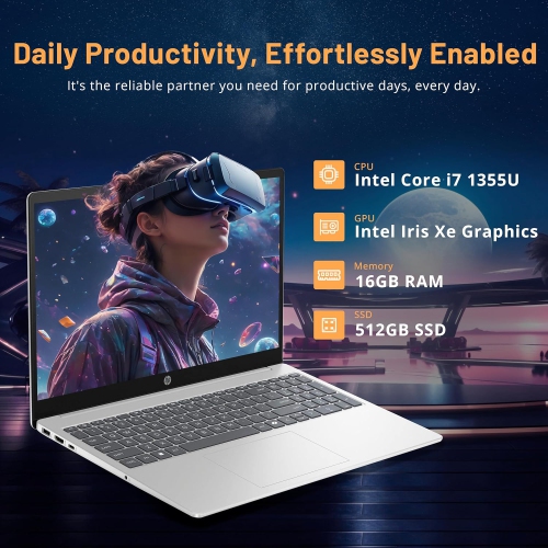Open Box - HP 15.6" FHD Touchscreen Laptop, Intel i7-1355U, 512GB PCIe SSD, 16GB DDR4 RAM, ‎Intel Iris Xe Graphics, Full-Size Keyboard, Wi-Fi 6, Win