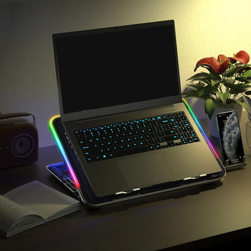 RGB Gaming Laptop Cooling Pad with 6 LED Fans, Strong Airflow, Adjustable Laptop Stand, and 2 USBs