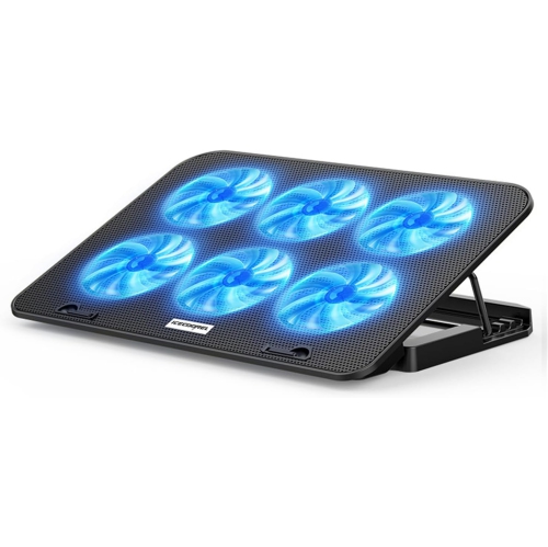 Laptop Cooling Pad, Laptop Cooler for 13-18 Inch Laptops with 6 Silent Fans, Adjustable Speed, 2 USB Ports and Phone Holder Black