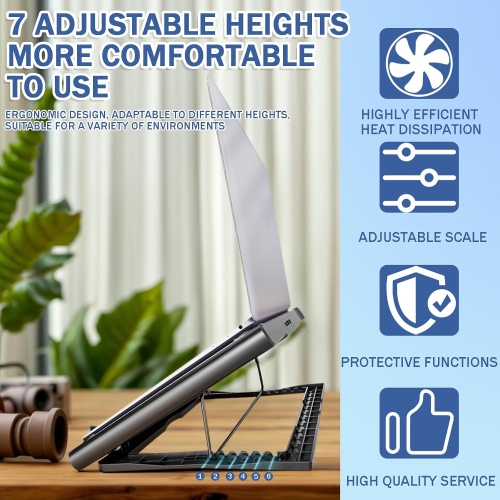 Laptop Cooler Stand Laptop Fan Cooling Pad for 12-15.6 Inch Laptops, 2 Silent Fans, 7 Angle Adjustable Laptop Cooling Stand