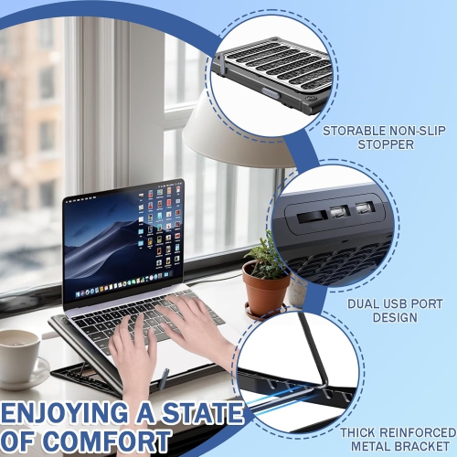 Laptop Cooler Stand Laptop Fan Cooling Pad for 12-15.6 Inch Laptops, 2 Silent Fans, 7 Angle Adjustable Laptop Cooling Stand