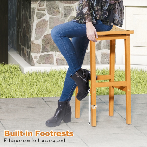 Gymax Outdoor Acacia Wood Bar Stools Set of 4 w/ PE Rattan Seats & Backrests