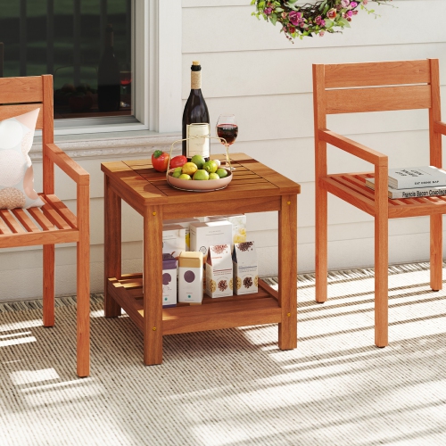 Gymax 2-Tier Adirondack Side Table w/ Slatted Tabletop Storage Shelf for Garden