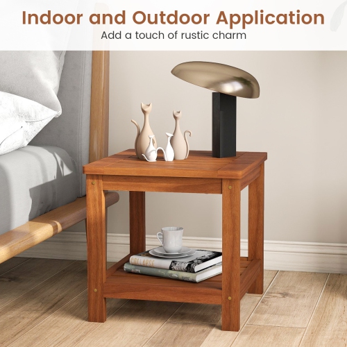 Gymax 2-Tier Adirondack Side Table w/ Slatted Tabletop Storage Shelf for Garden