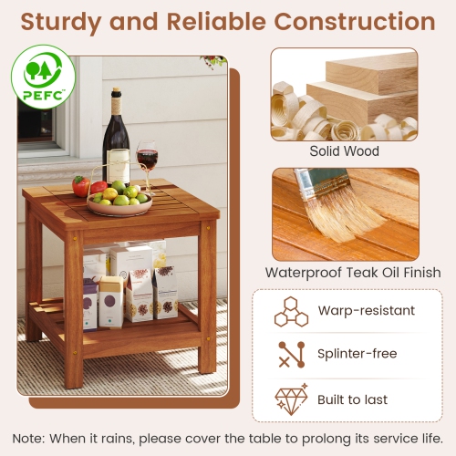 Gymax 2-Tier Adirondack Side Table w/ Slatted Tabletop Storage Shelf for Garden